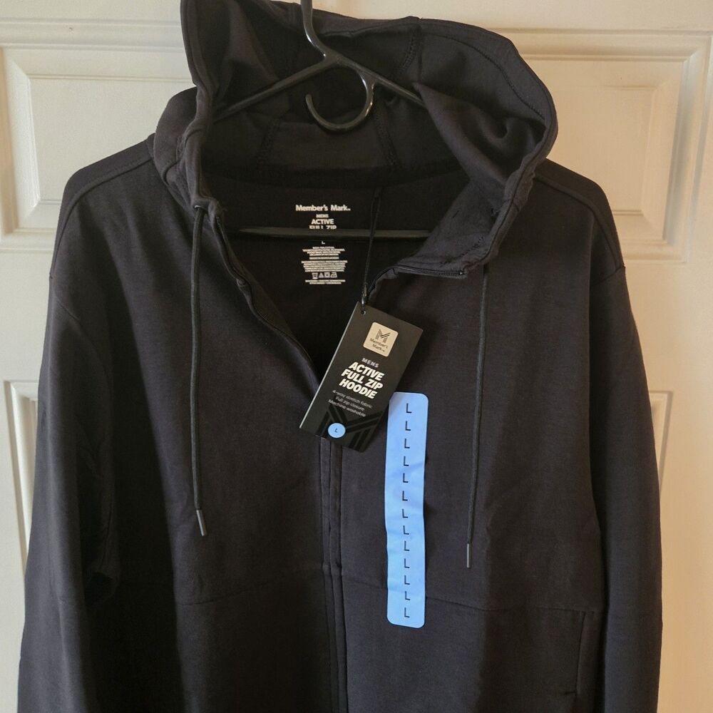 Member's Mark Men's Full Zip Hoodie Black Size L 4-Way Stretch Active NWT